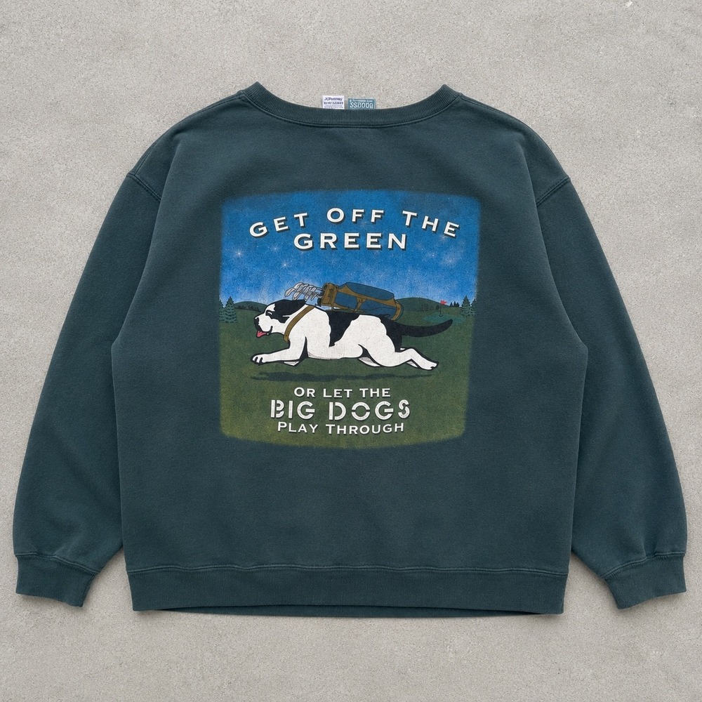 Vintage Big Dogs Golf Graphic Sweatshirt Mens XL Green Get Off The Green 90s